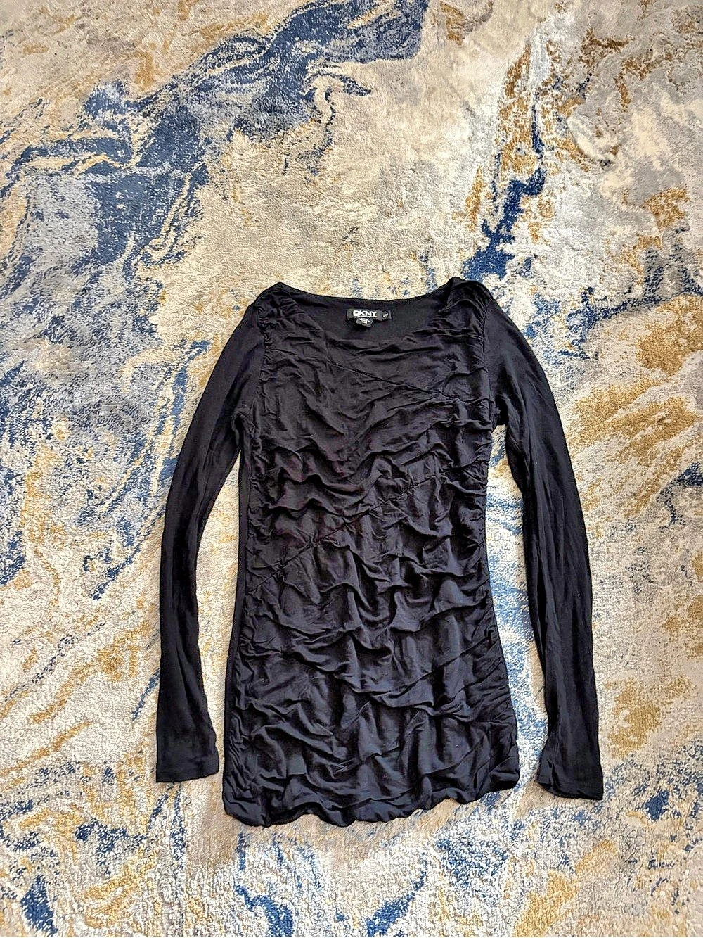 DKNY Ruched Long Sleeve Mini Dress in Black Size XS